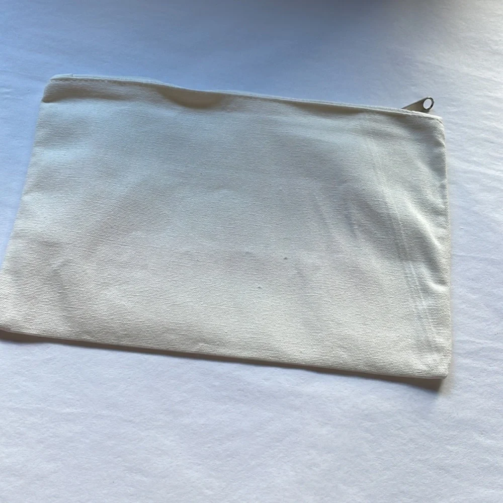 White cosmetic makeup bag zipper closure lightweight canvas NWOT
